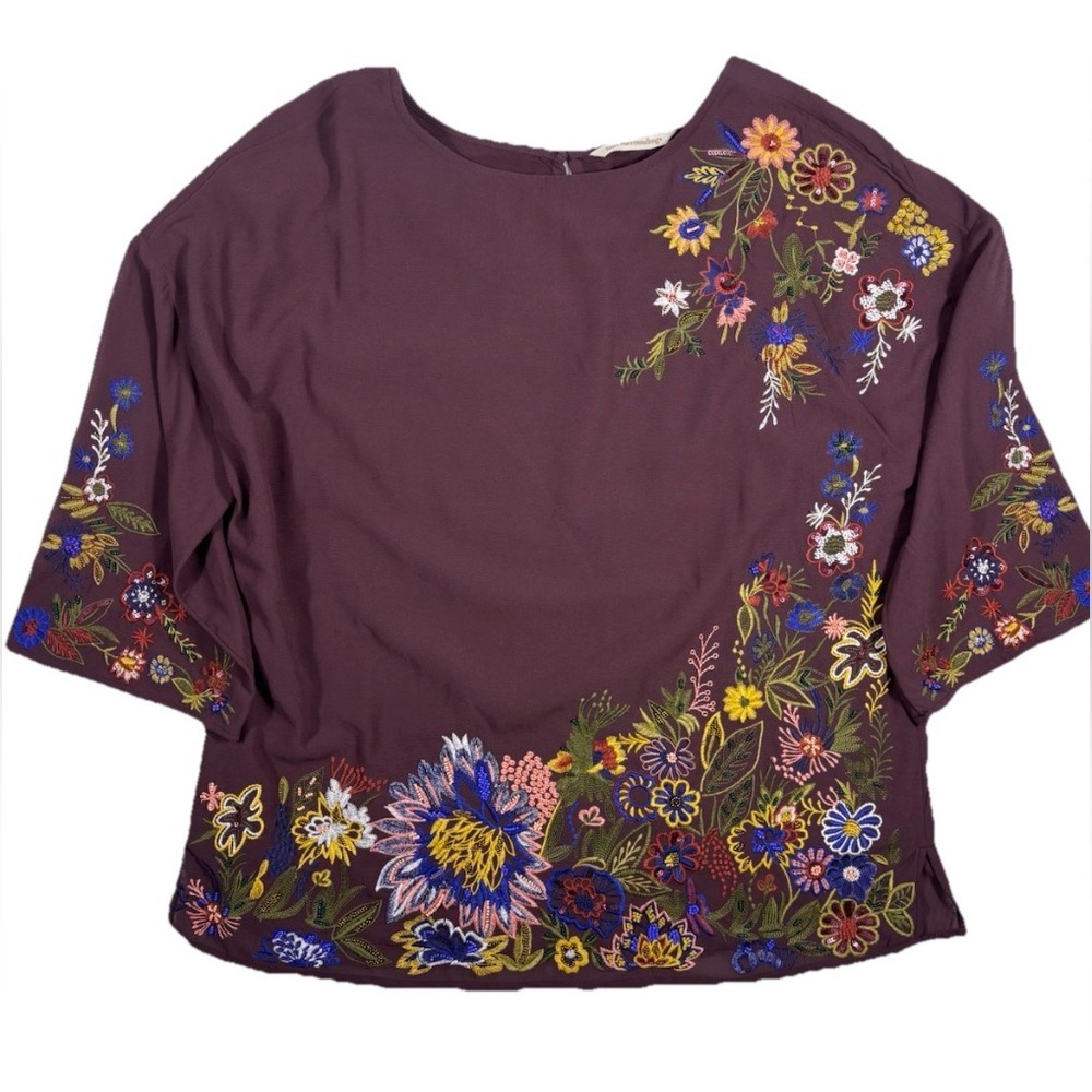Soft Surroundings Moonbeam Top Embroidered Floral Boho Romantic Cottagecore Sz S